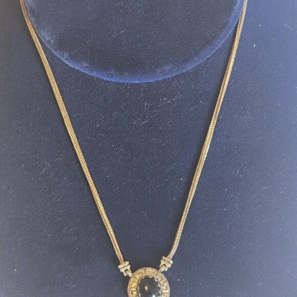 7  1/2 inches chain necklace 925 silver, black  cabochon round stone - Picture 5 of 6